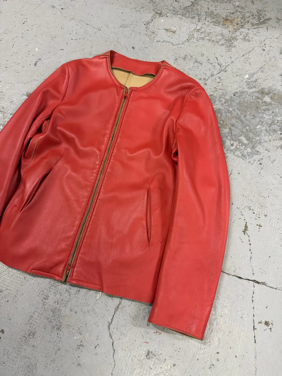Jil Sander Red Premium Biker Leather Jacket fbLMkgy 4