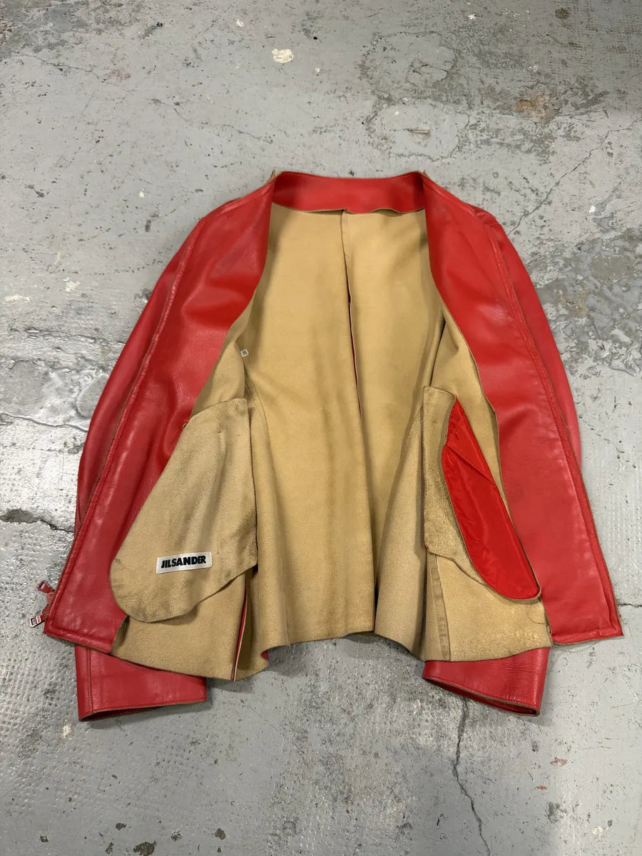 Jil Sander Red Premium Biker Leather Jacket fbLMkgy 5