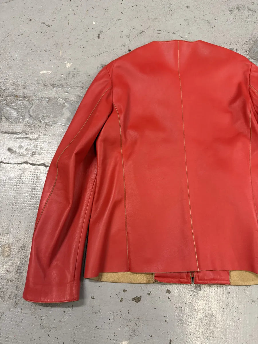 Jil Sander Red Premium Biker Leather Jacket fbLMkgy 8
