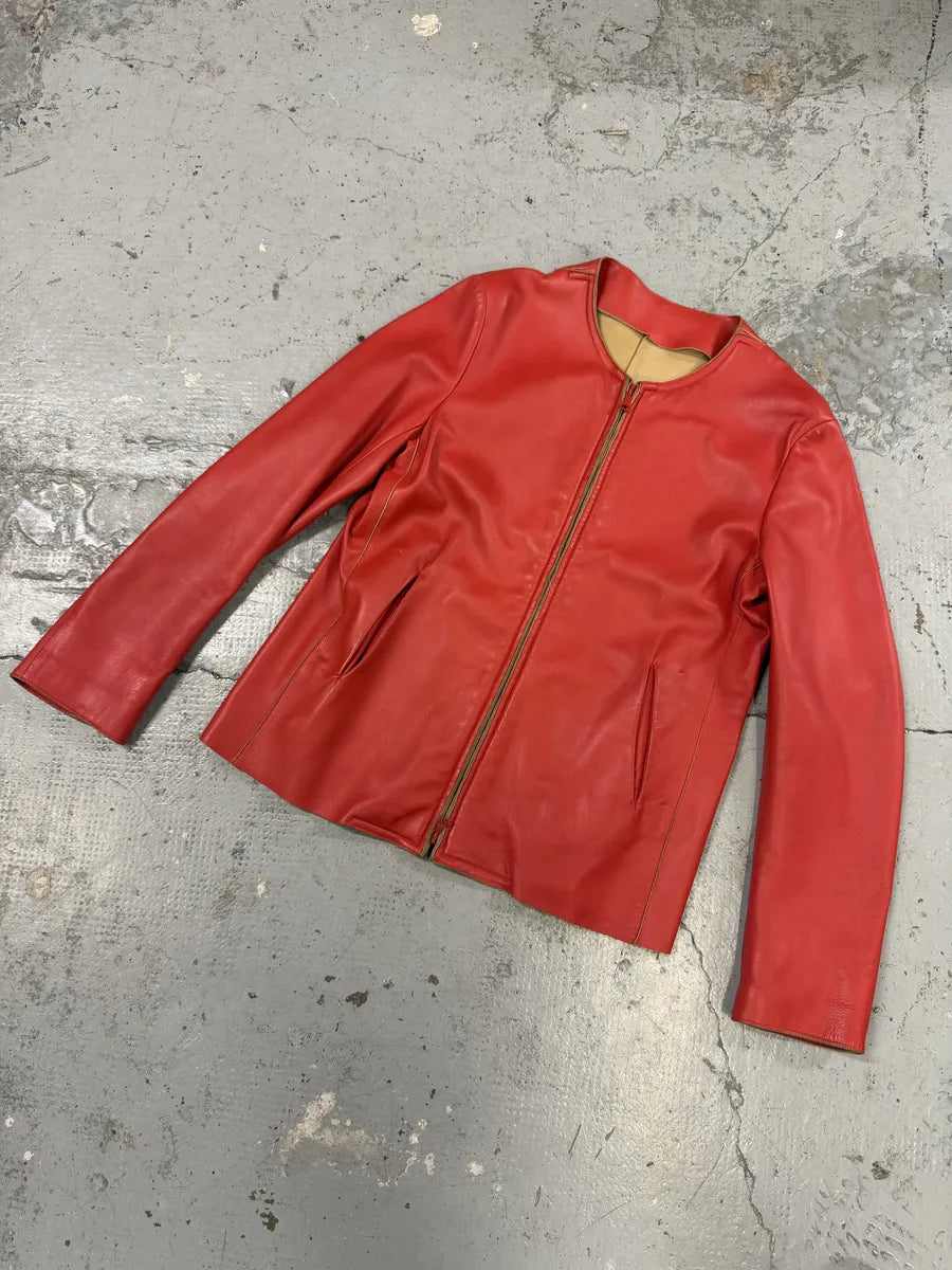 Jil Sander Red Premium Biker Leather Jacket fbLMkgy 9