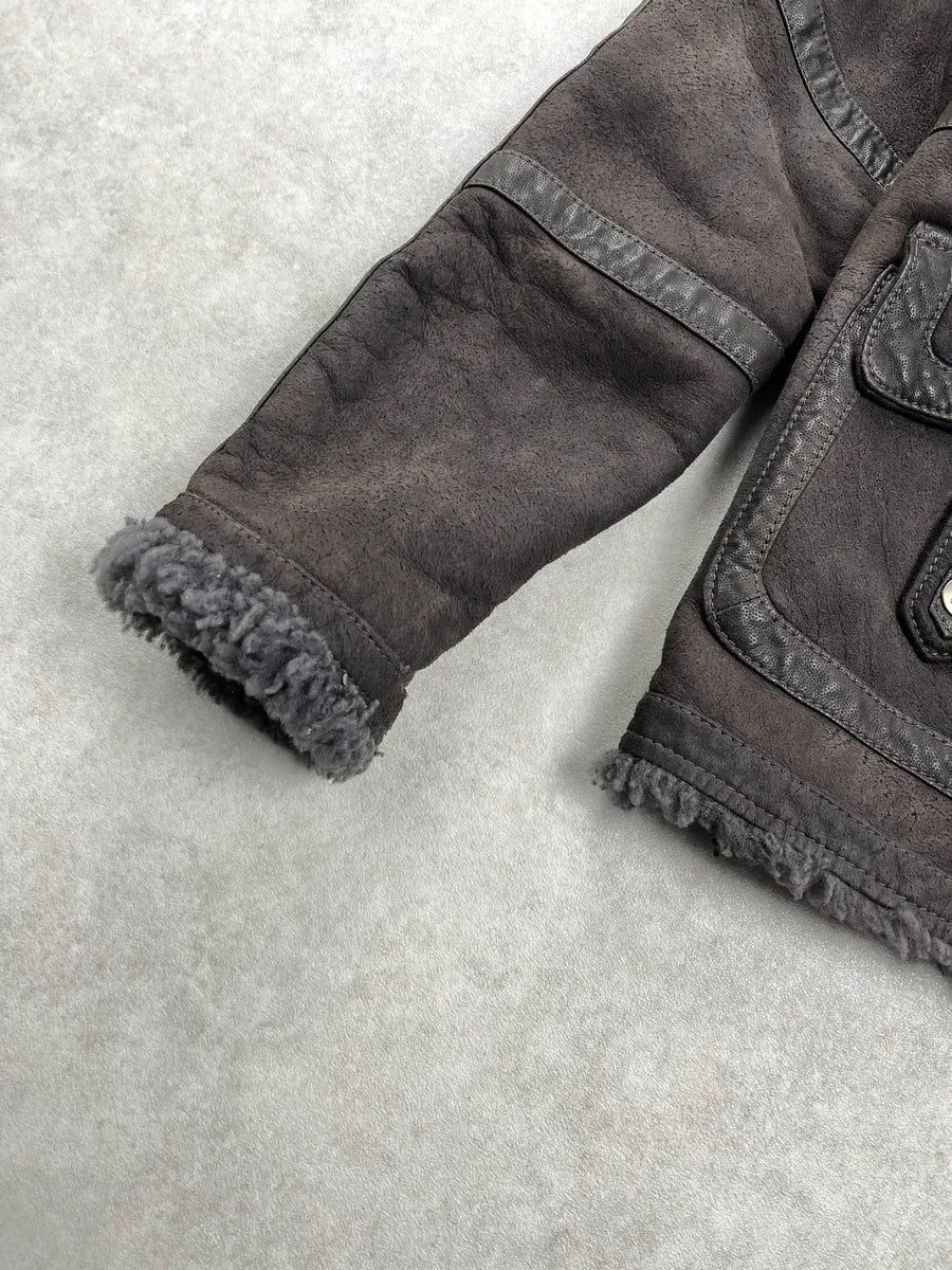 2000s Cavalli Multi-Pocket Shearling Aviator Grey Leather Jacket jjeeMttc 8
