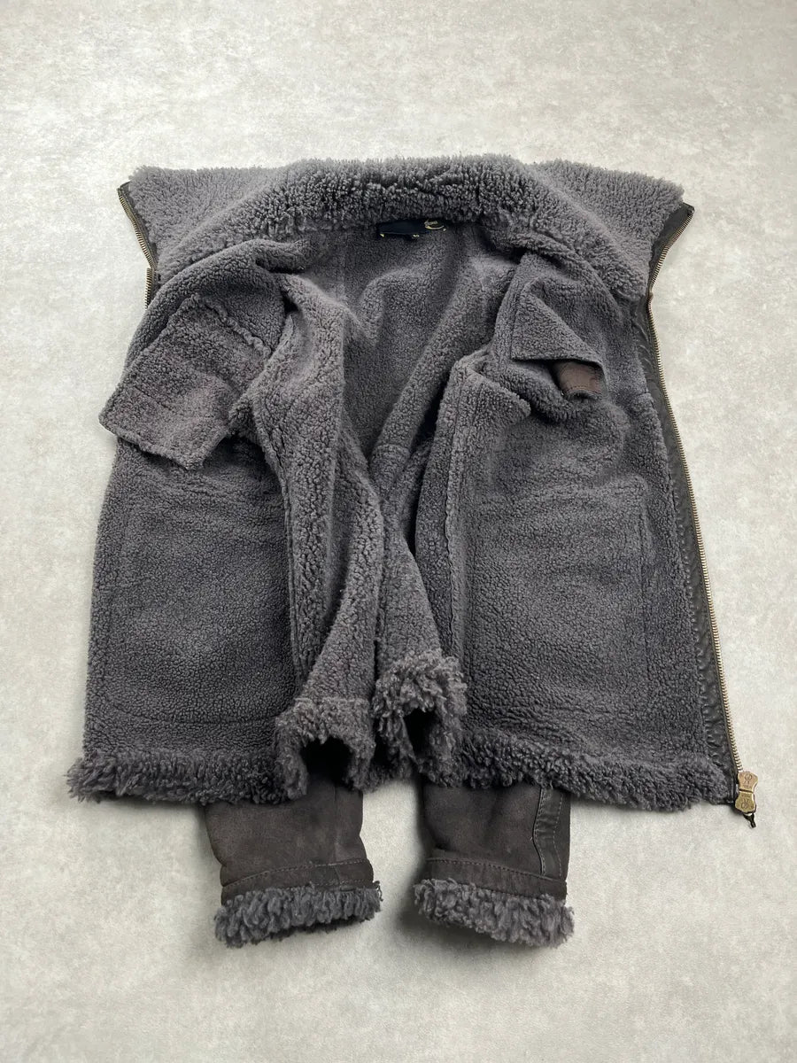 2000s Cavalli Multi-Pocket Shearling Aviator Grey Leather Jacket jjeeMttc 6