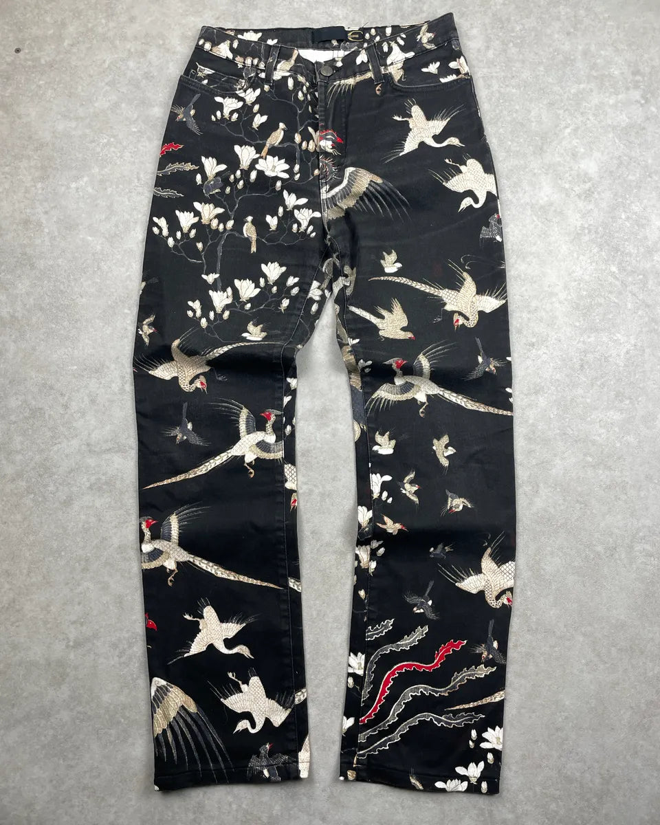 AW2003 Cavalli Black Bird Floral Asian World Jeans jmUaMNKk 0