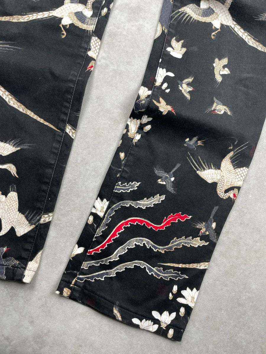 AW2003 Cavalli Black Bird Floral Asian World Jeans jmUaMNKk 5