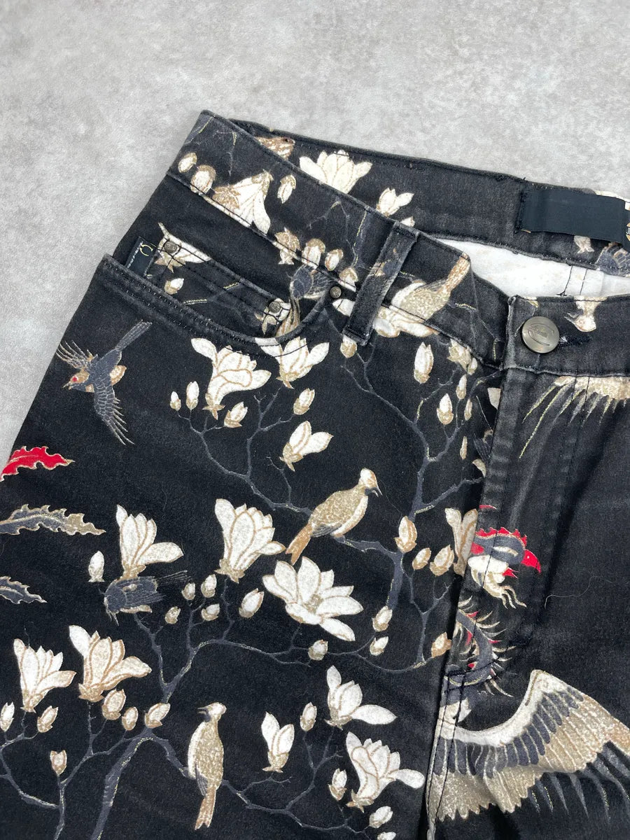 AW2003 Cavalli Black Bird Floral Asian World Jeans jmUaMNKk 6