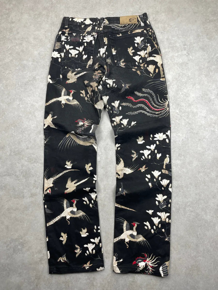 AW2003 Cavalli Black Bird Floral Asian World Jeans jmUaMNKk 4