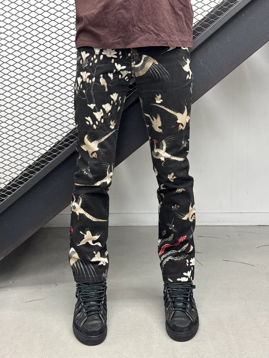 AW2003 Cavalli Black Bird Floral Asian World Jeans jmUaMNKk 1