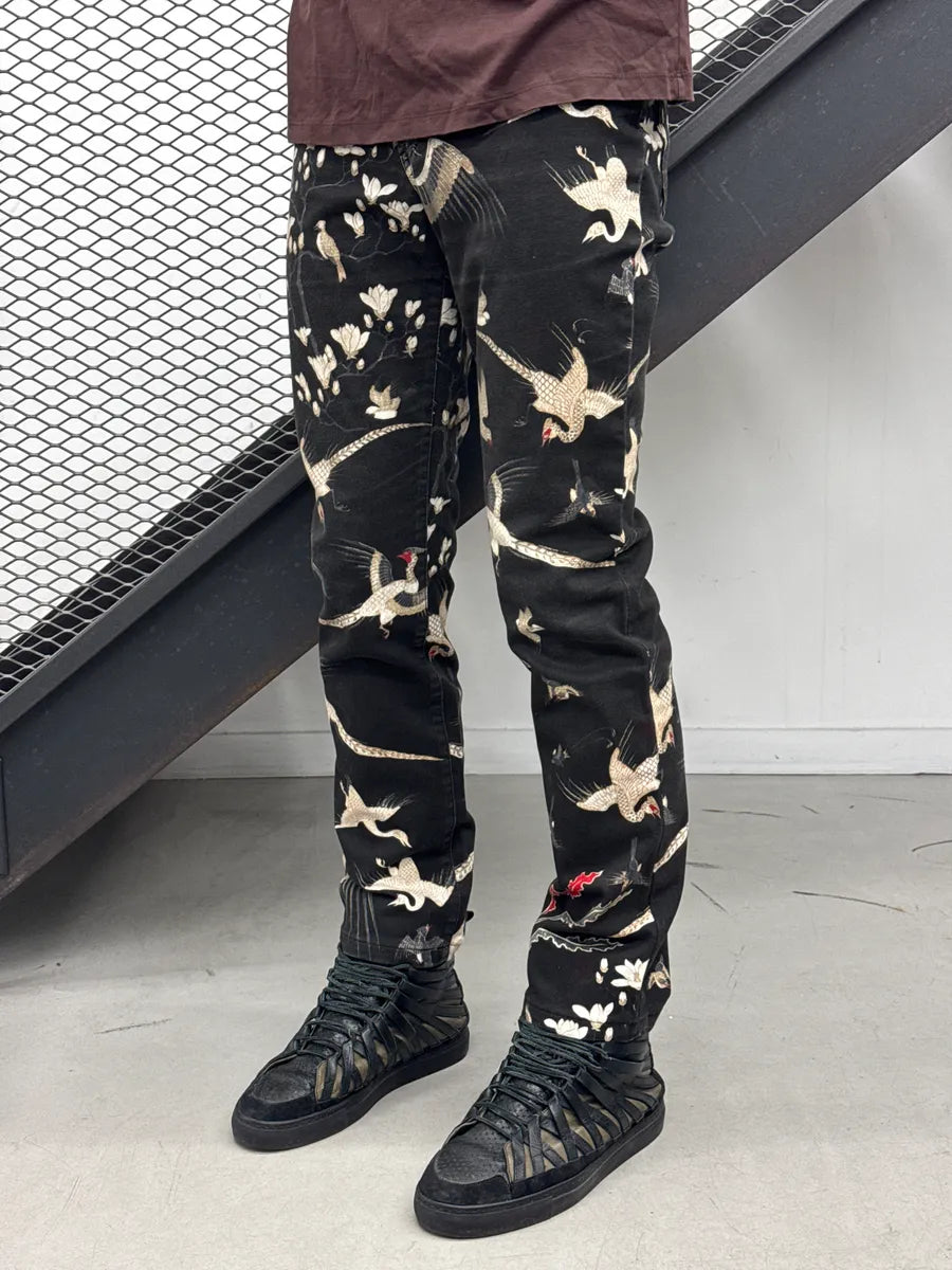 AW2003 Cavalli Black Bird Floral Asian World Jeans jmUaMNKk 2