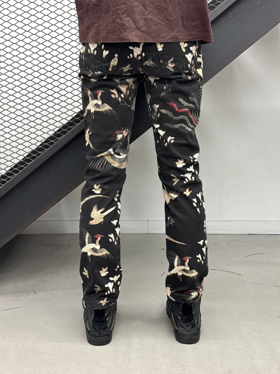 AW2003 Cavalli Black Bird Floral Asian World Jeans jmUaMNKk 3