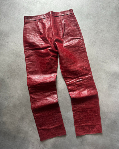 FW2000 Roberto Cavalli Red Crocodile Biker Leather Pants (M) - 3