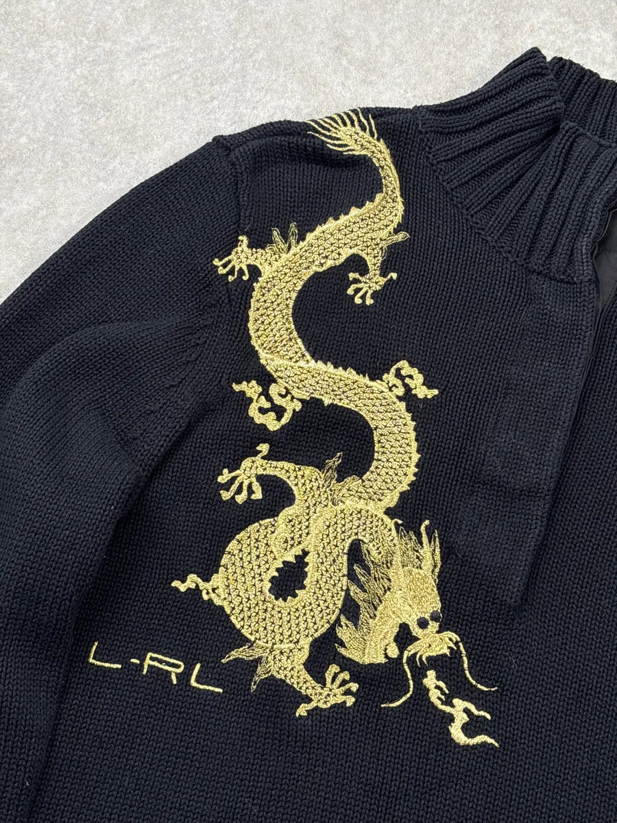 2000s Ralph Lauren Black Dragon Embroidered Sweater jnIqZBEb 5