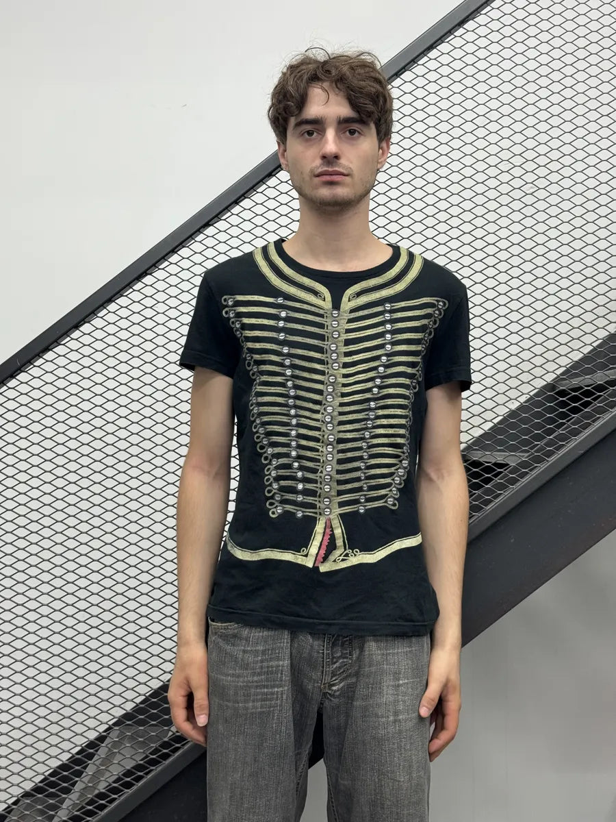 John Galliano Black Military Trompe LOeil Officer T-Shirt asvIwke 1