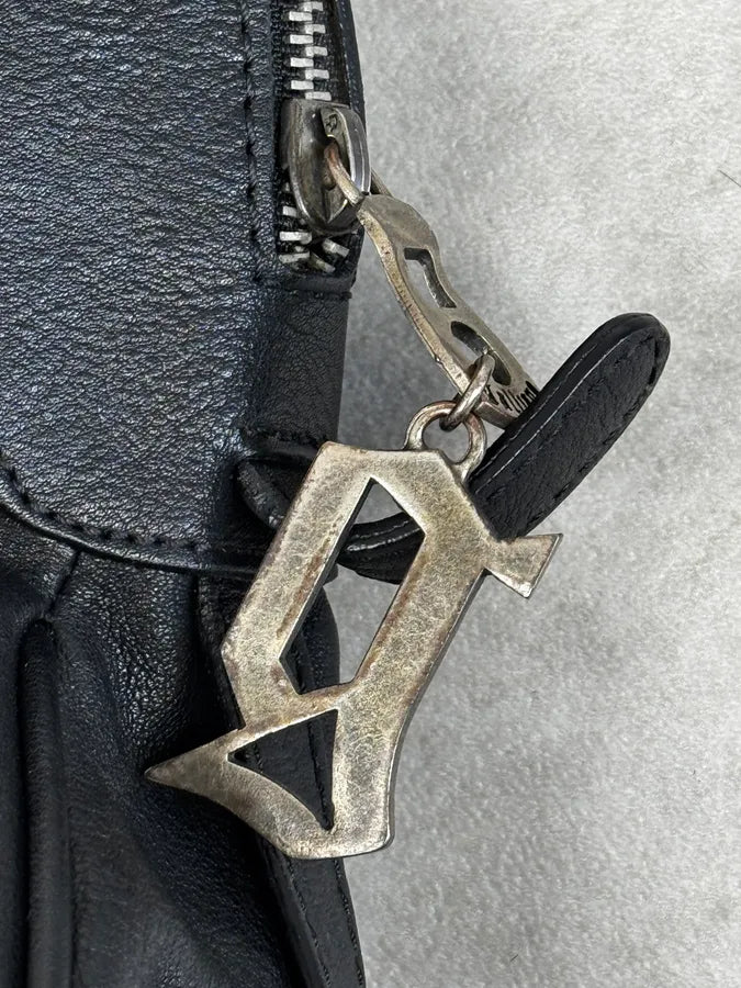 John Galliano Black Distressed Paper Leather Shoulder Bag KCsXjFD 8