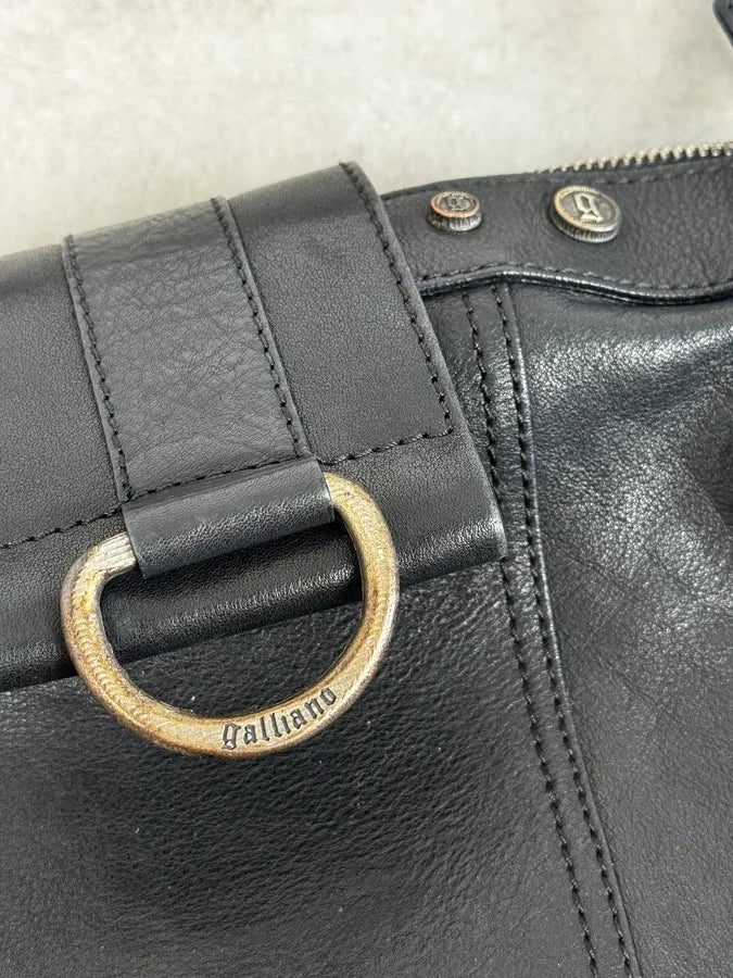 John Galliano Black Distressed Paper Leather Shoulder Bag KCsXjFD 7