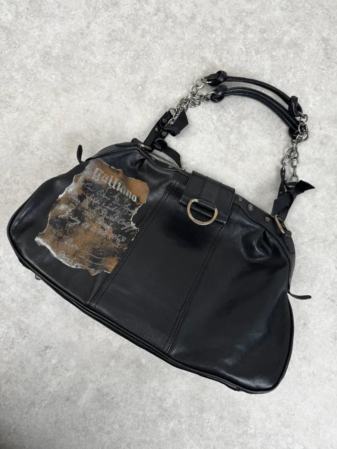 John Galliano Black Distressed Paper Leather Shoulder Bag KCsXjFD 4
