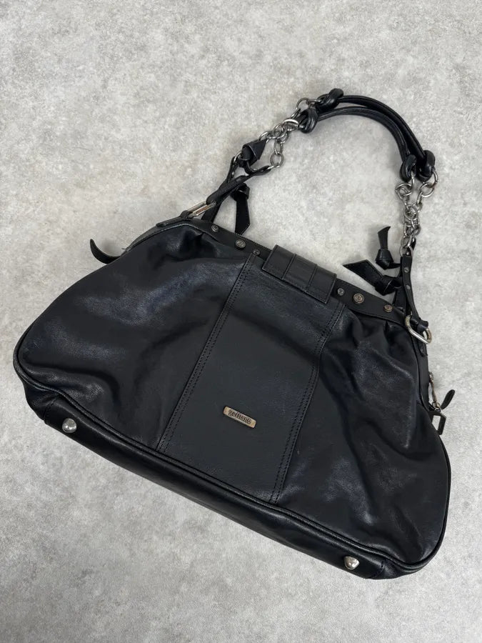 John Galliano Black Distressed Paper Leather Shoulder Bag KCsXjFD 5