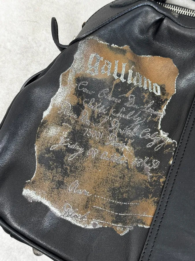 John Galliano Black Distressed Paper Leather Shoulder Bag KCsXjFD 6