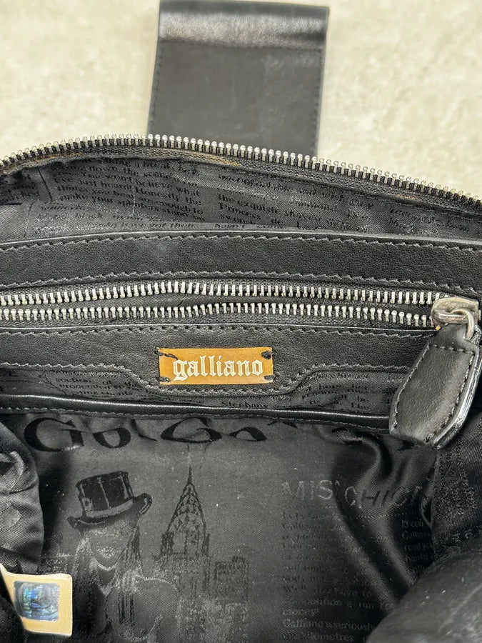 John Galliano Black Distressed Paper Leather Shoulder Bag KCsXjFD 13