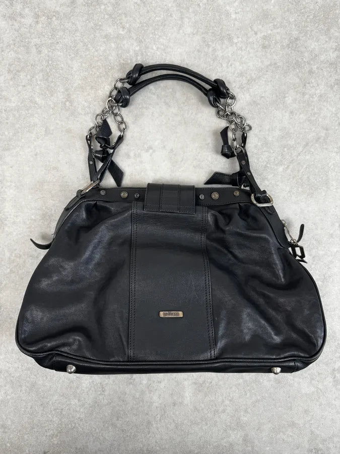 John Galliano Black Distressed Paper Leather Shoulder Bag KCsXjFD 1