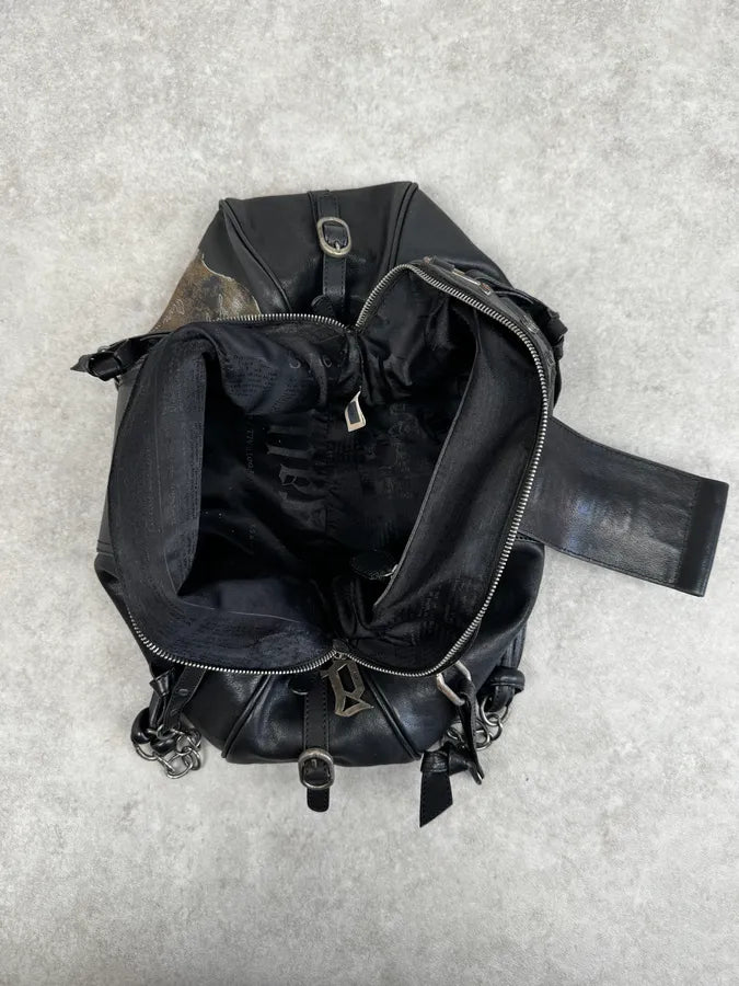 John Galliano Black Distressed Paper Leather Shoulder Bag KCsXjFD 12