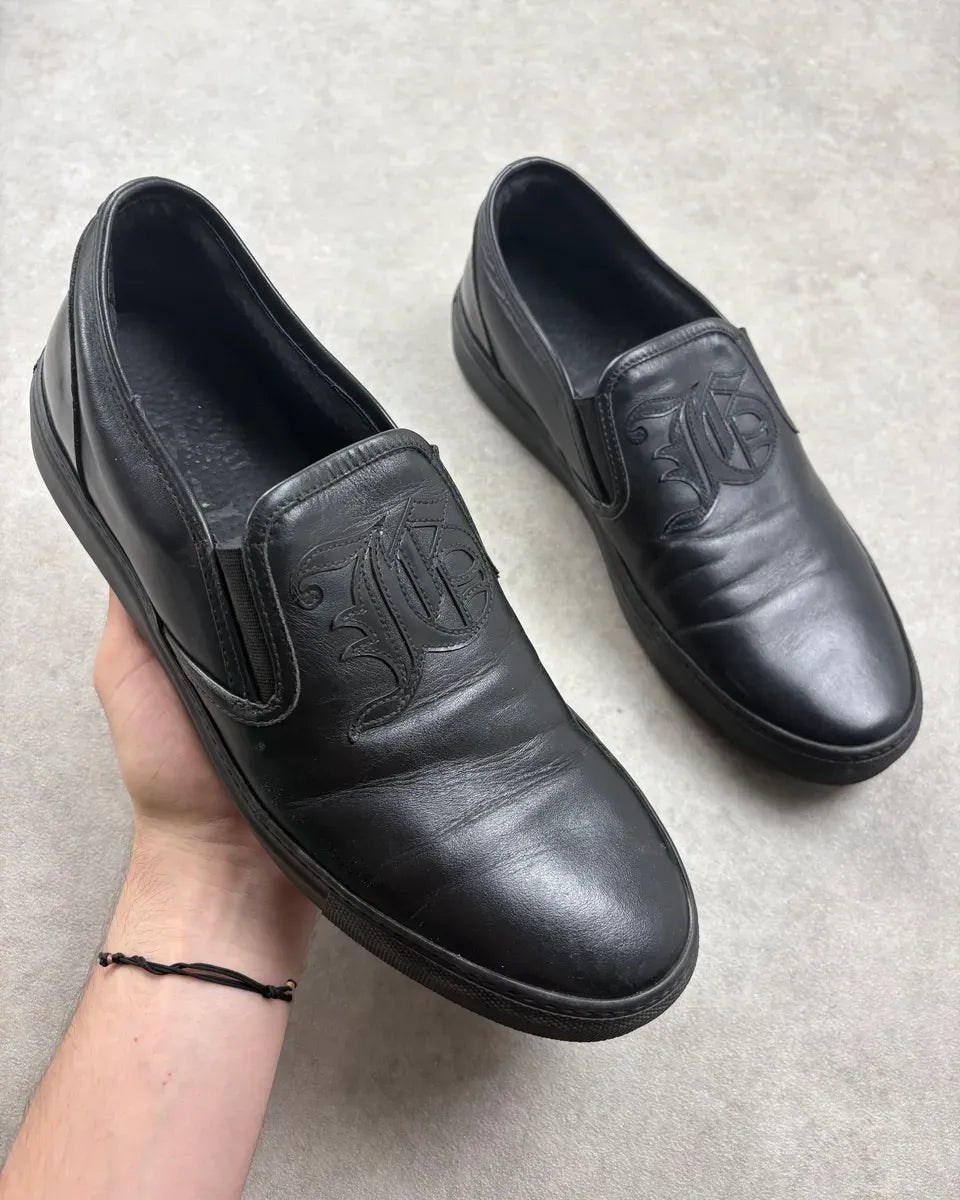 John Galliano Black Embroidered Leather Slip-On Shoes vpvbRyw 0
