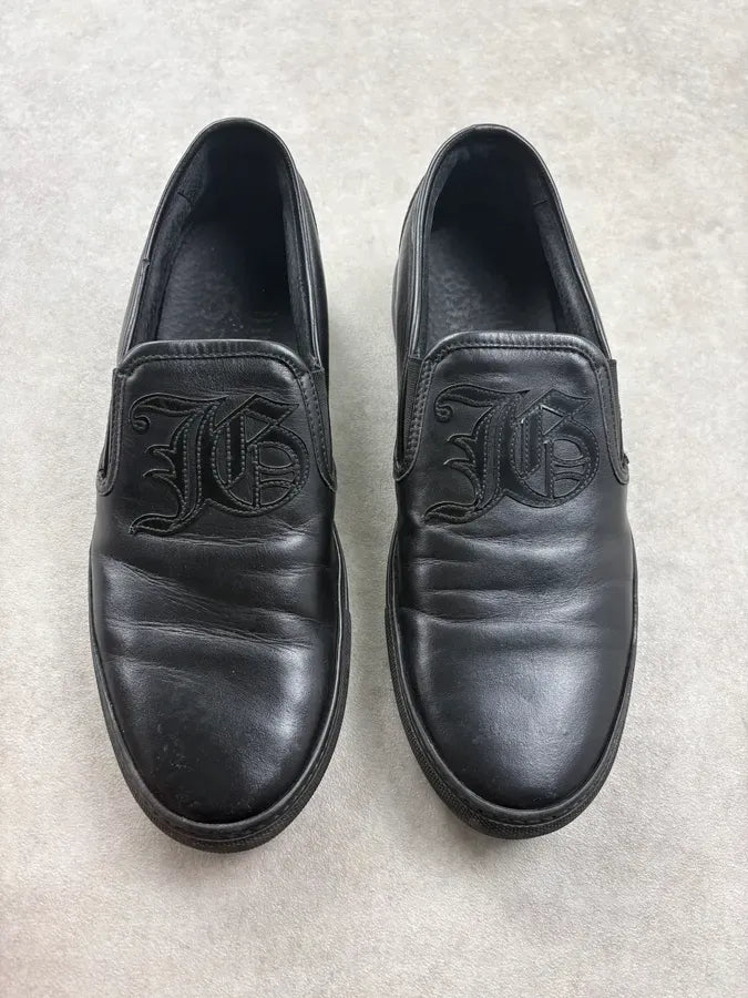 John Galliano Black Embroidered Leather Slip-On Shoes vpvbRyw 1