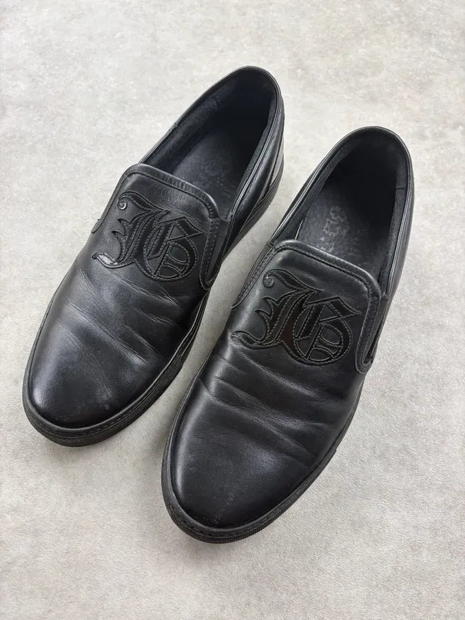 John Galliano Black Embroidered Leather Slip-On Shoes vpvbRyw 2