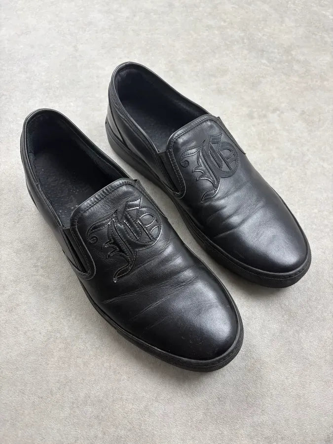 John Galliano Black Embroidered Leather Slip-On Shoes vpvbRyw 3