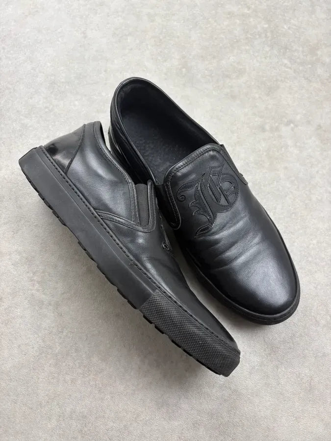 John Galliano Black Embroidered Leather Slip-On Shoes vpvbRyw 4