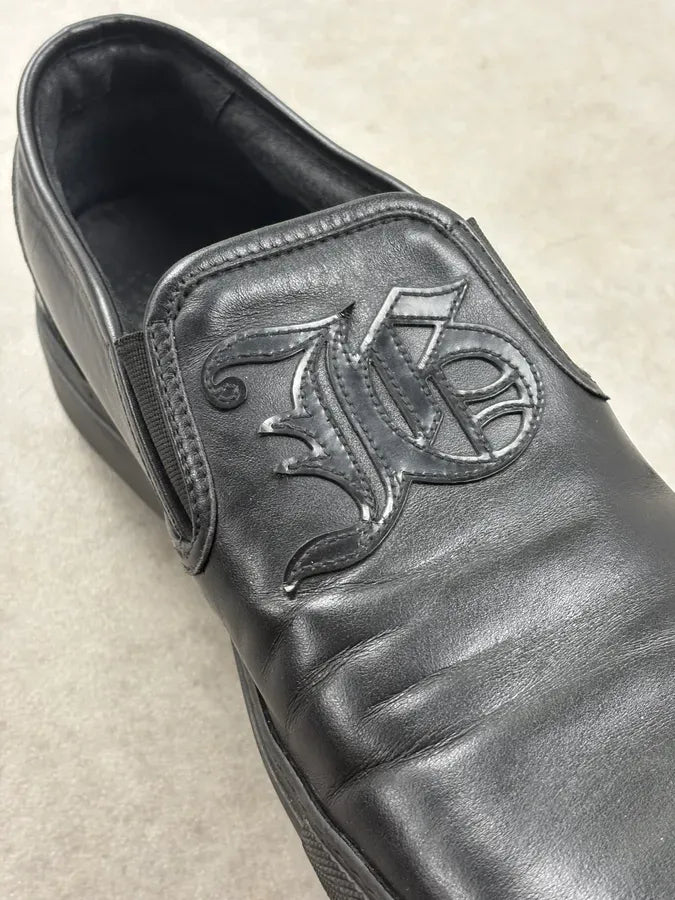 John Galliano Black Embroidered Leather Slip-On Shoes vpvbRyw 6