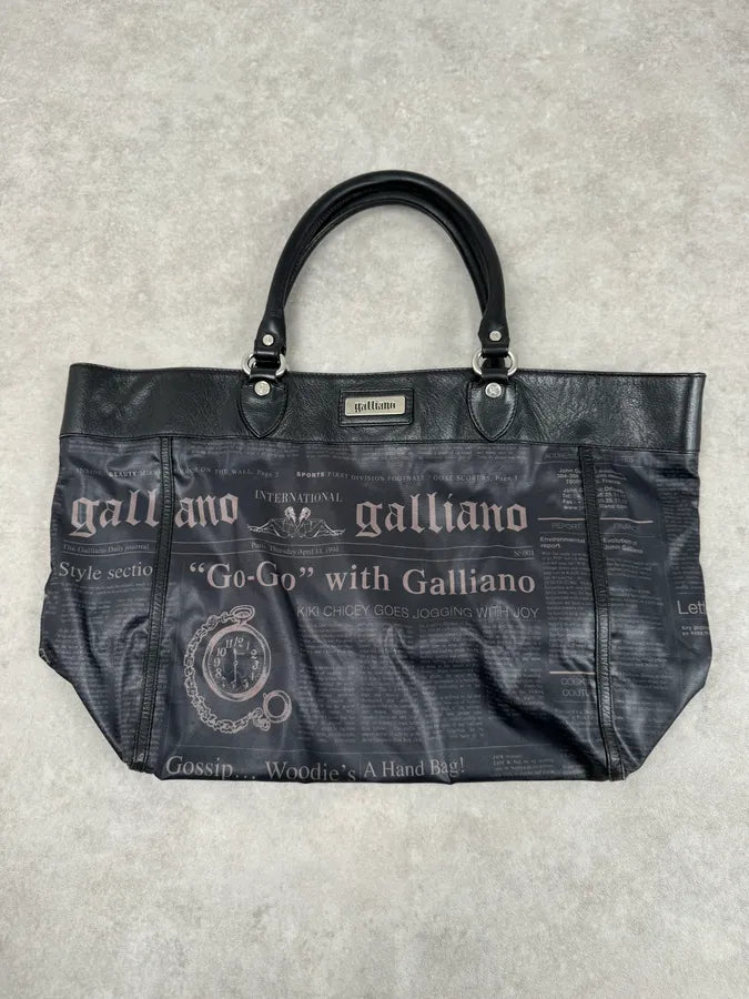 John Galliano Black Hybrid Leather Magazine Newspapers Gazette Handle Bag IOjzOUm 0