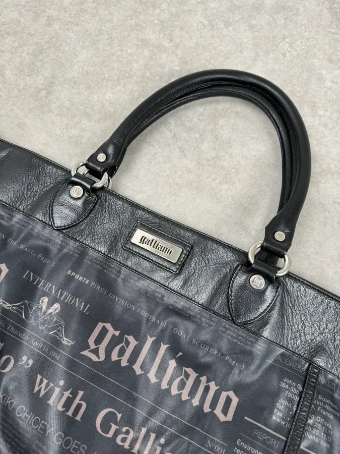 John Galliano Black Hybrid Leather Magazine Newspapers Gazette Handle Bag IOjzOUm 3