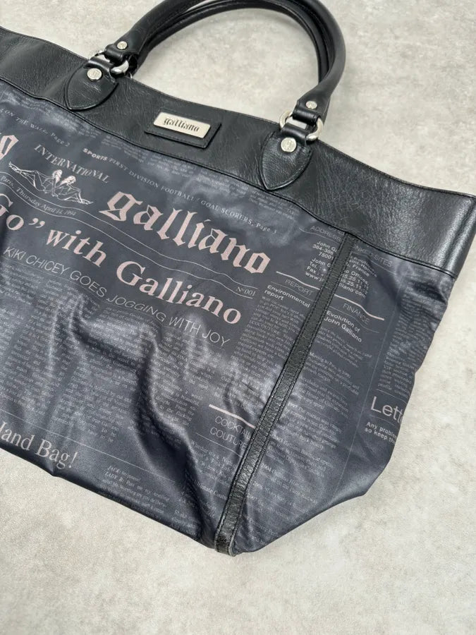 John Galliano Black Hybrid Leather Magazine Newspapers Gazette Handle Bag IOjzOUm 4