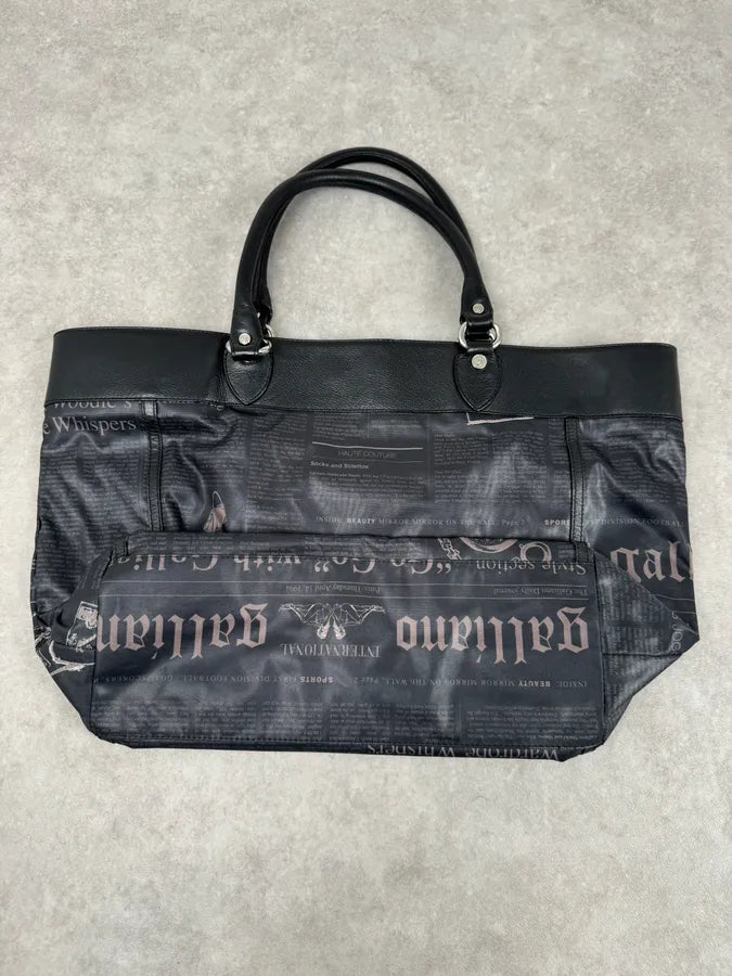 John Galliano Black Hybrid Leather Magazine Newspapers Gazette Handle Bag IOjzOUm 5