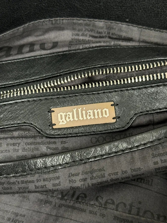 John Galliano Black Hybrid Leather Magazine Newspapers Gazette Handle Bag IOjzOUm 7
