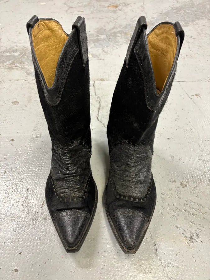 John Galliano Black Pony Hair Leather Studded Cowboy Boots EaHgPHY 1