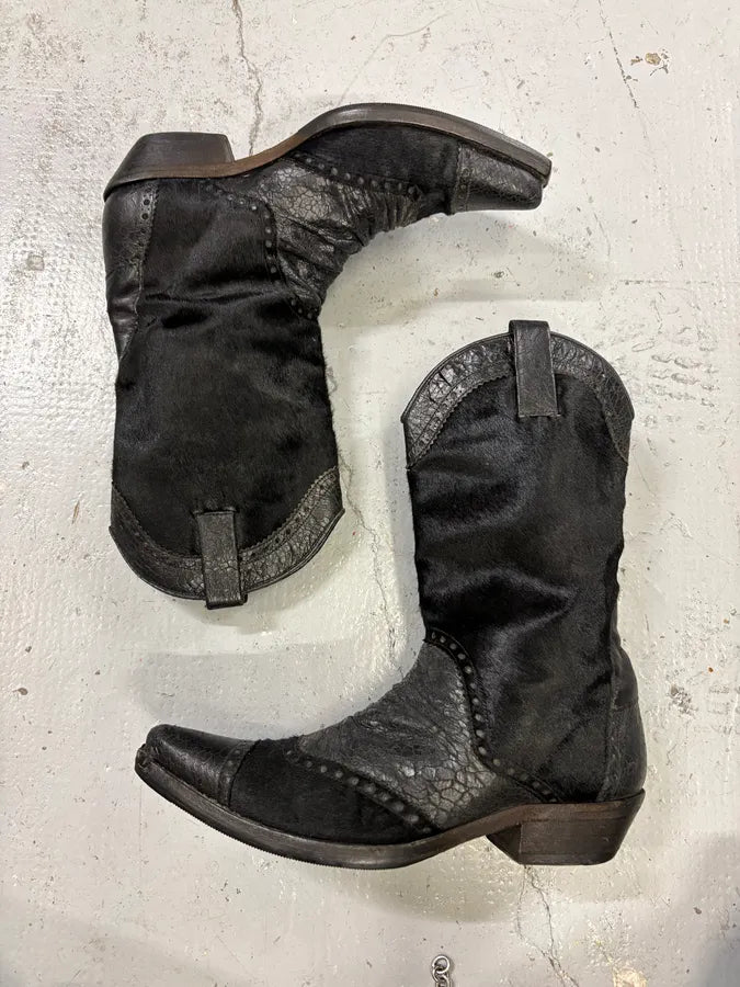 John Galliano Black Pony Hair Leather Studded Cowboy Boots EaHgPHY 3