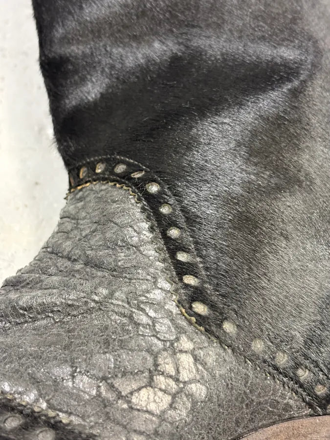John Galliano Black Pony Hair Leather Studded Cowboy Boots EaHgPHY 10