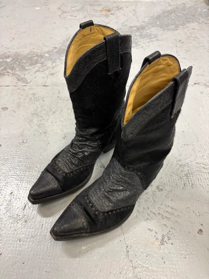 John Galliano Black Pony Hair Leather Studded Cowboy Boots EaHgPHY 2