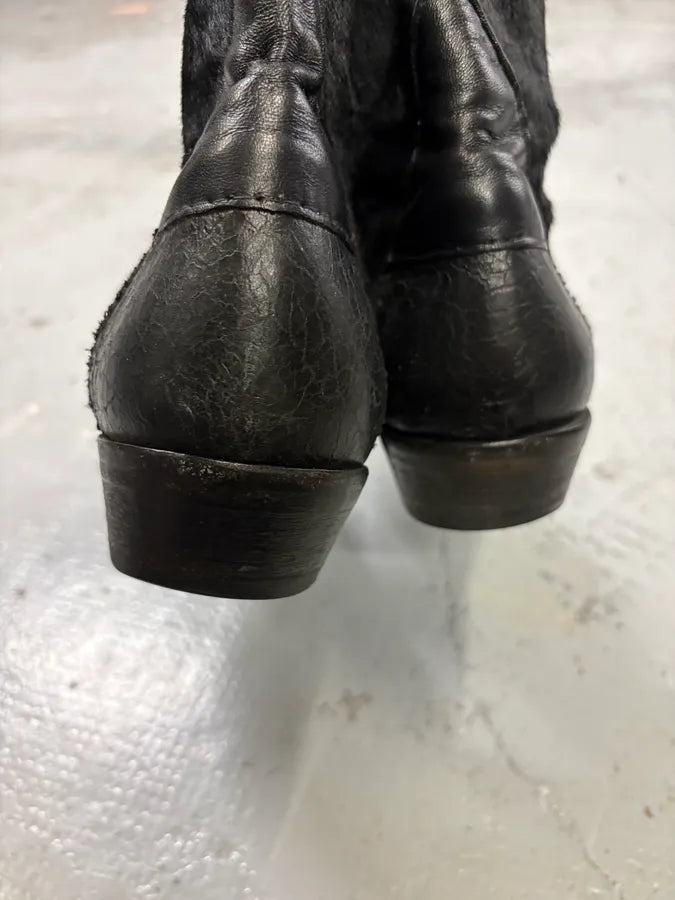 John Galliano Black Pony Hair Leather Studded Cowboy Boots EaHgPHY 8