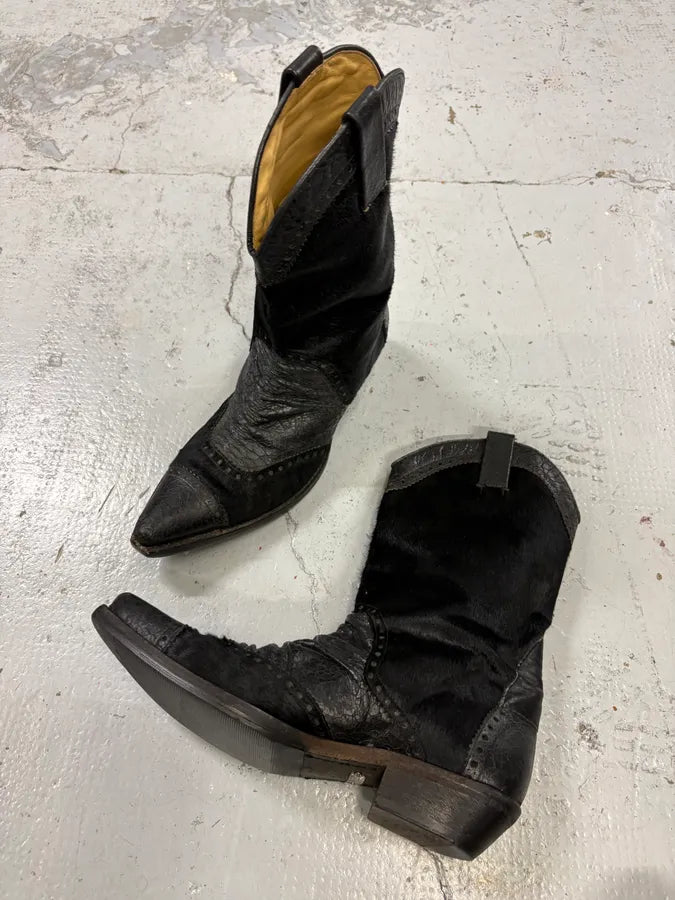 John Galliano Black Pony Hair Leather Studded Cowboy Boots EaHgPHY 4