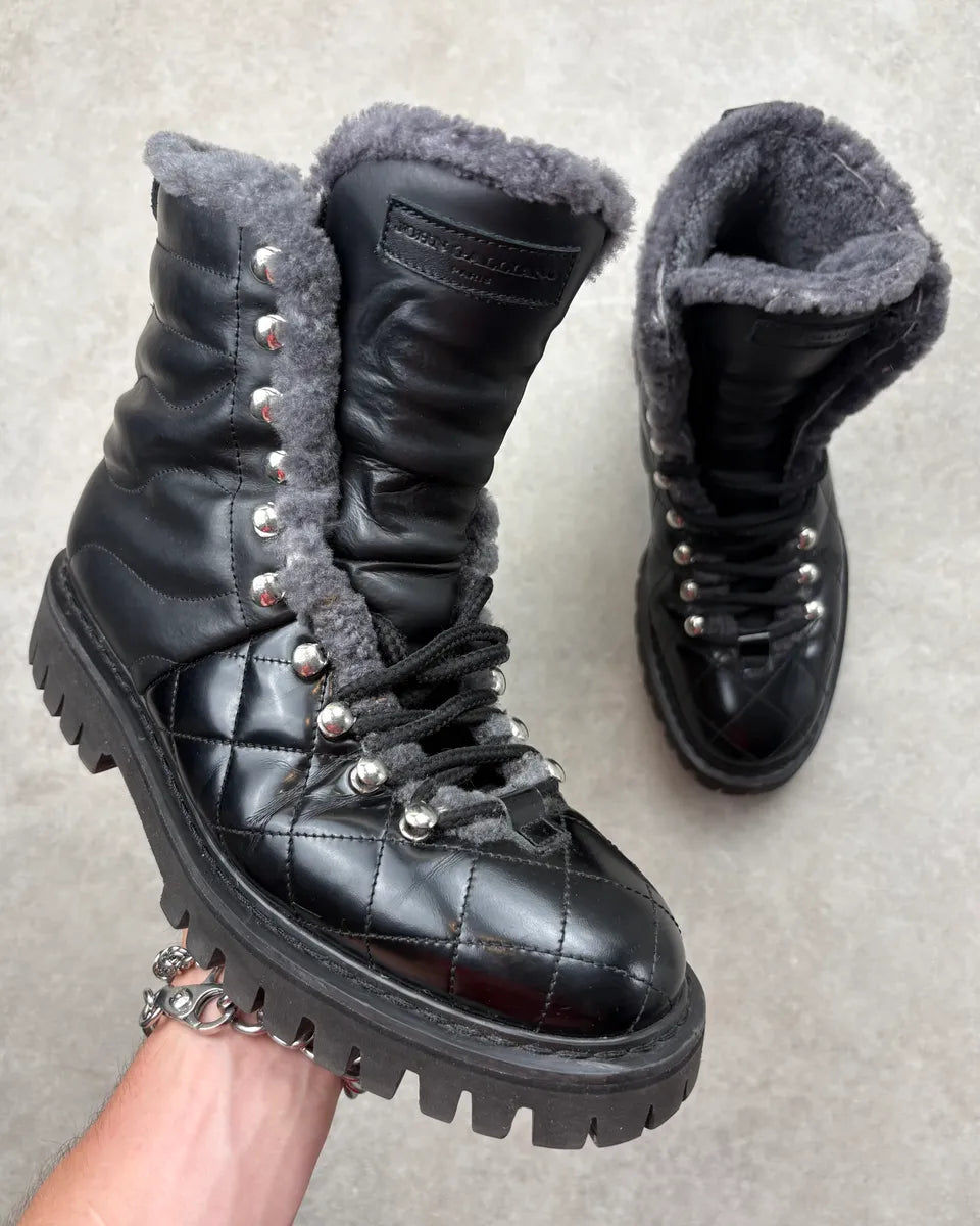 John Galliano Black Leather Premium Lug Sole Boots Uujrnjf 0
