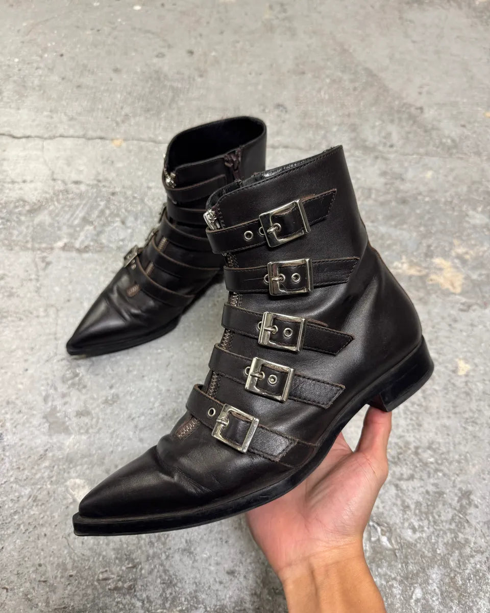John Galliano Black Straps & Zip Leather Boots (38eu/us5.5) 0