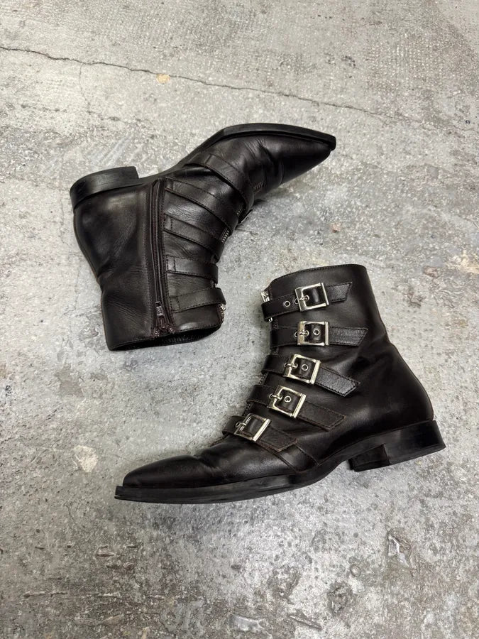 John Galliano Black Straps & Zip Leather Boots (38eu/us5.5) 1
