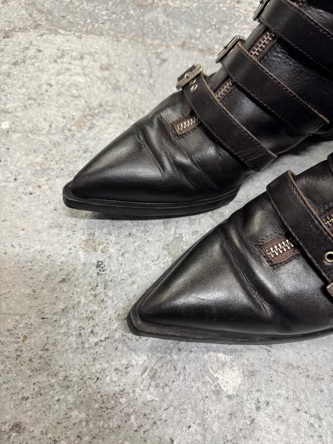 John Galliano Black Straps & Zip Leather Boots (38eu/us5.5) 5