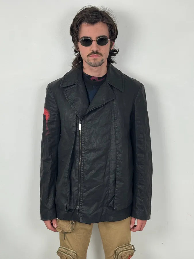2000s John Galliano Black Waxed Asymmetrical Jacket NIlpJEu 1