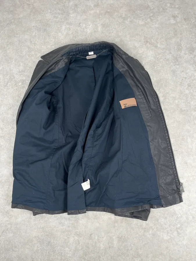 2000s John Galliano Black Waxed Asymmetrical Jacket NIlpJEu 7