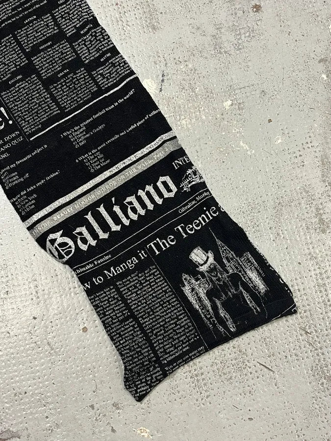 John Galliano Black Wool Scarf Newspaper Print uRnkrBc 3