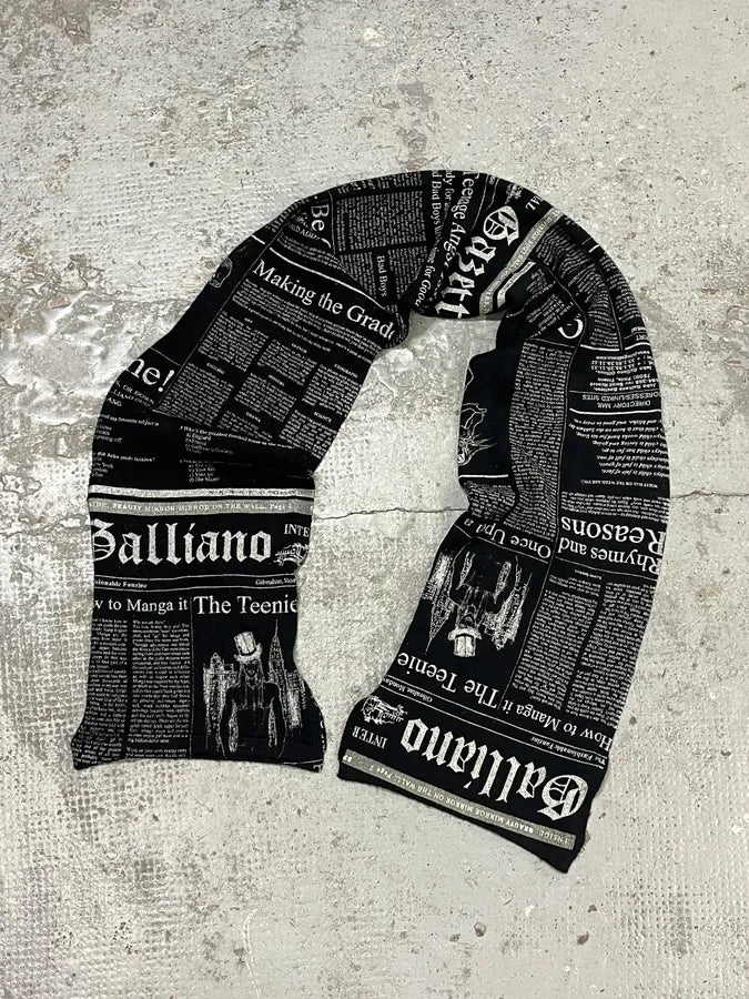 John Galliano Black Wool Scarf Newspaper Print uRnkrBc 2