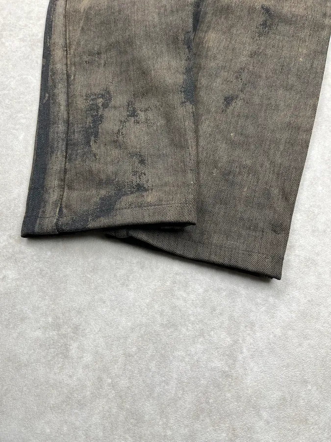 2010s John Galliano Olive Green Denim Mud-Washed Jeans vvfohQw 7